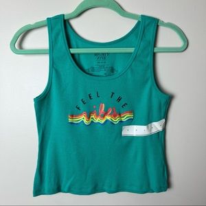 Feel The Vibes Turquoise Crop Tank Top L